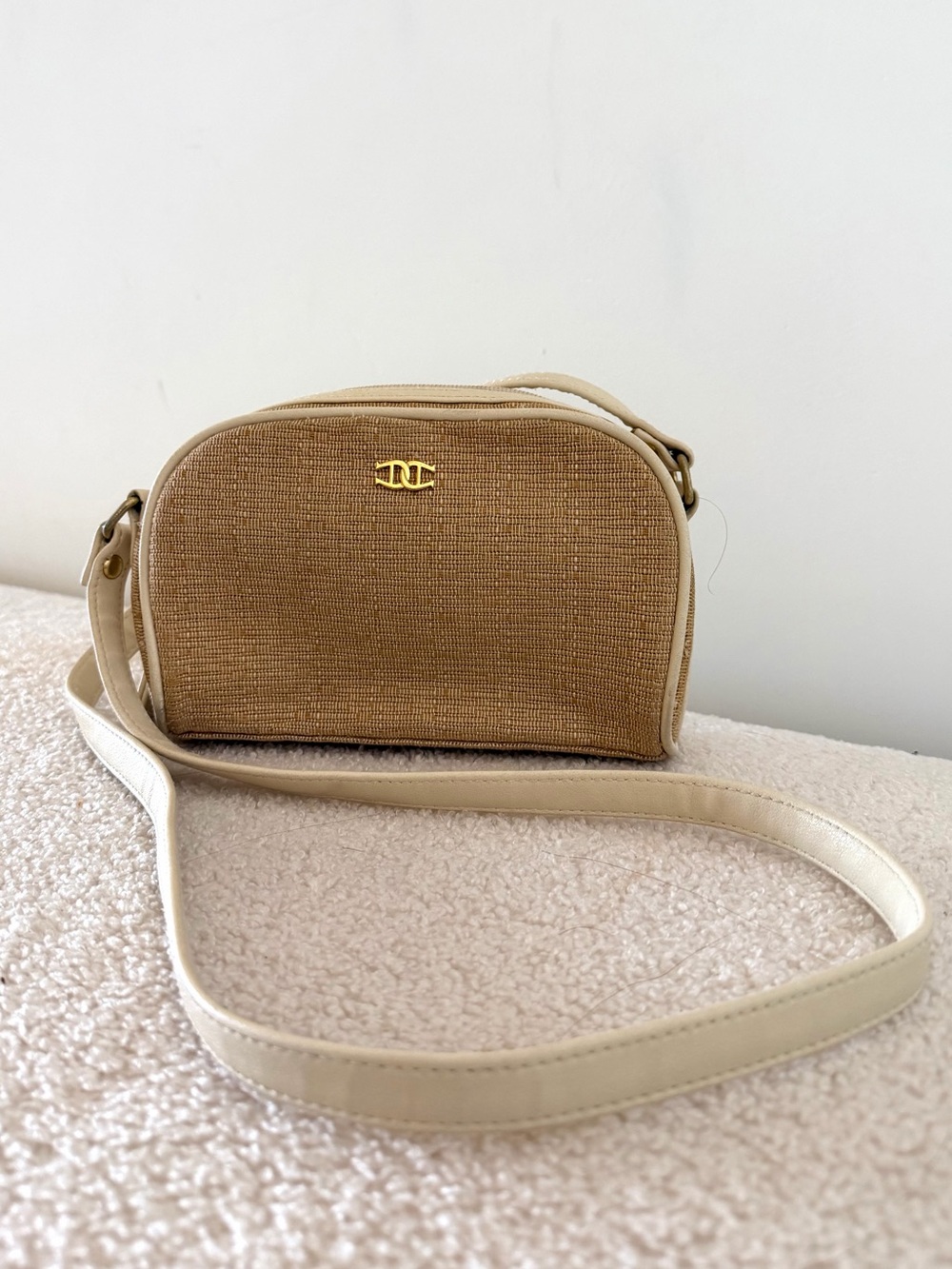 Etienne Aigner small woven straw crossbody bag